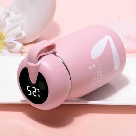 Vattenflaska Termosmugg 304 Rostfritt Stål Vattenflaska Temperatur LED-display (Kapacitet: 320ML, Färg: Rosa)