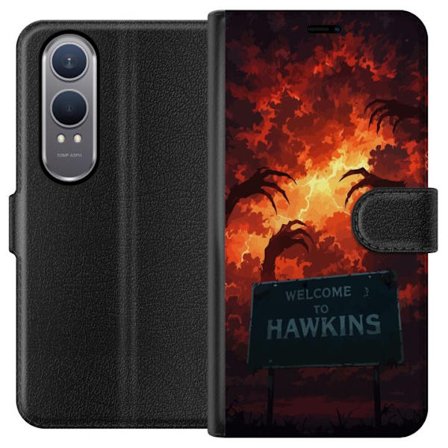 Kompatibel Tegnebogsetui til OnePlus Nord CE4 Lite Mørk apokalyptisk fantasy scene med brændende himmel og Hawkins-skilt i Stranger Things-stil