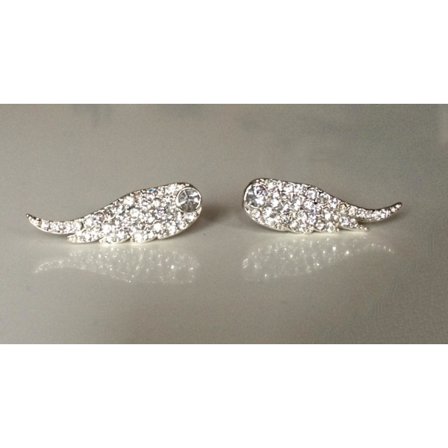 Glittrande Silver Örhängen med Vinge/Änglavingar med Vita Stenar