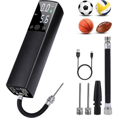 Elektrisk boldpumpe med LED-digitalt display, batteridrevet, egnet til fodbold, basketball, volleyball, rugby, balloner og baderinge