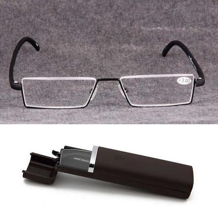 Unisex halvramme halvrammeløse læsebriller Presbyopiske briller med etui Black Strengths 1.50