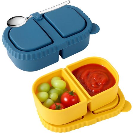 2-delt silikon snackskåler med lokk, 15x9,5x4 cm 2-roms snackskåler for salatdressing Snackle gjenbrukbar med lokk for innendørs og utendørs bruk