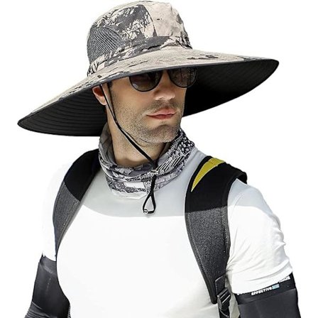 Mænd Bredskygget Solhat UPF50+ Vandtæt Åndbar Spand Hat til Fiskeri, Vandreture, Camping