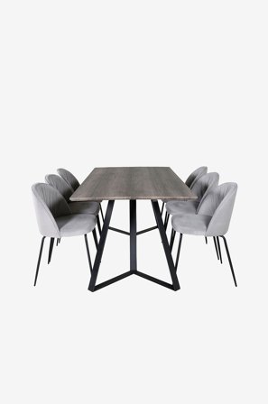 Venture Home - Spisegruppe Maggie med 6 Vallby spisestoler - Grå - Spisegruppe 6 personer - Fra Homeroom