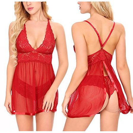 Sexy, gjennomsiktig blonde-netting nattkjole, Valentinsdag rød, sykling.