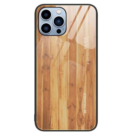 SKALO iPhone 15 Pro Max Wood hærdet glas TPU Cover - Brun Brown