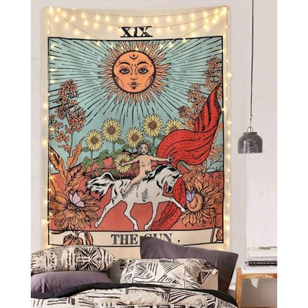 150 x 200 cm Koristeellinen seinävaate Huone - Luonto Aurinko Kukat Tarot Vintage Retro - 150 x 200 cm Suuri - Kangastapetti - Tapestry Aestheti