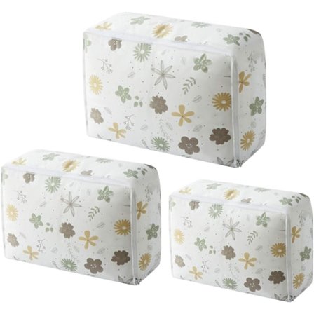 3 STK Gjennomsiktig Klespose, Dynepose, Luktfri, Vanntett, Pustende, Sammenleggbar, Garderobeorganisering (Blomst)