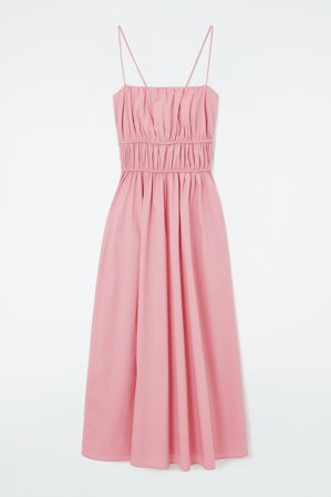 COS Women's Gathered Cotton Midi Dress in Pink