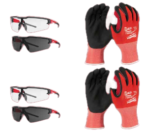 Milwaukee Stay Safe 1 L/9 Suojapaketti suojalasit x 4 + suojakäsineet x 2, Silmien ja kasvojen suojaus