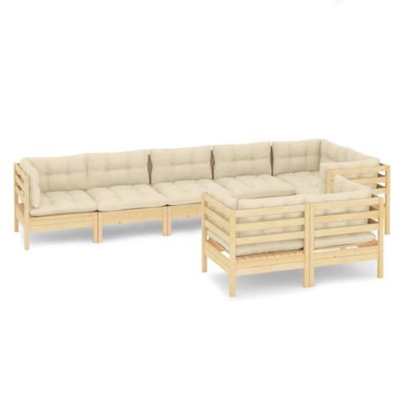 Vidaxl Loungegrupp Med Gräddvita Dynor 8 Delar Massiv Furu Creme