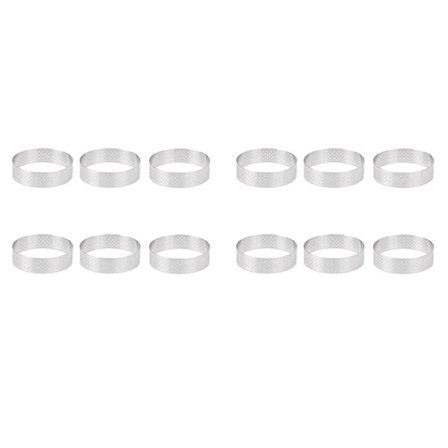 12 stk 6 cm Tart Ring i Rustfritt Stål Tartlet Form Sirkel Kutter Pie Ring Varmebestandig Perforert C