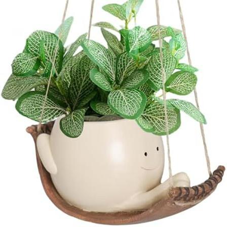 Swing Face Plantepotter Søte Hengende Planter Innendørs Utendørs Harpiks Morsomme Smilende Ansikts Blomsterpotter med Swing eller Hengekøye [L] As 