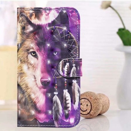 Deksel til iPhone 13 Mini Vindklokke Ulv tegneserie malt kortspor flip lommebok