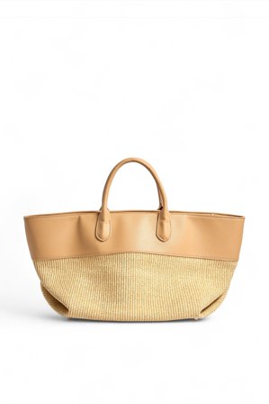 Michaela Wissén x NA-KD Pu Detail Straw Bag - Tasker - Beige - One Size