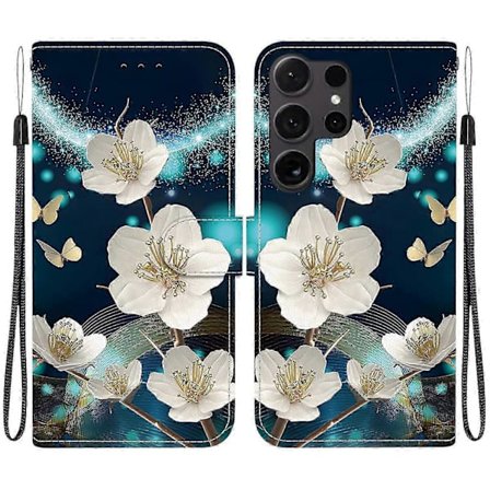 Til Samsung Galaxy S25 Ultra Deksel med Mønstertrykk, Fallsikker Lær Flip Lommebok Telefondeksel med Snor