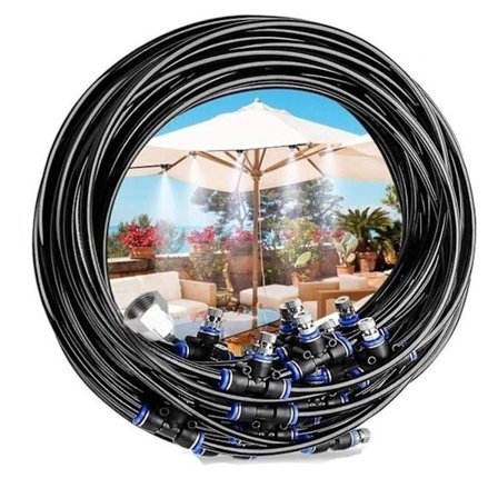 Mist Kølesystem 10m Slange med 10 Kobberdyser Terrasse Tågesystem Udendørs Køling til Have Drivhus Trampolin