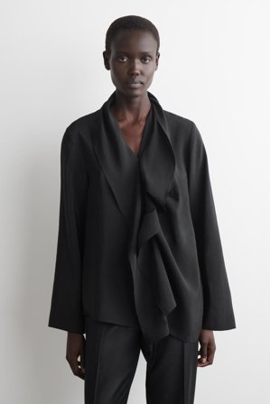 COS Damen Bluse Mit Volants Und Drapierung - Schwarz