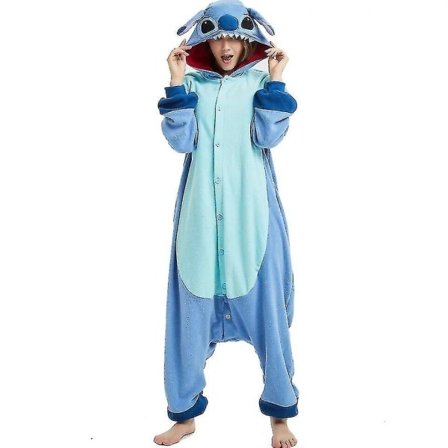 Stitch Pyjamas Anime Tegneserie Nattøj Beklædning Jumpsuit Blå S