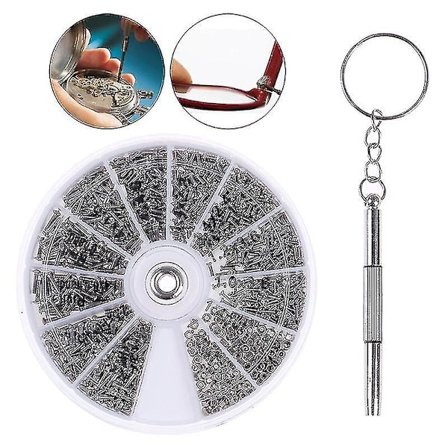 600 stk små skruer mutter + skrutrekker klokke øyeglass briller reparasjonsverktøy