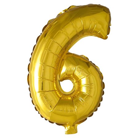 Ilmapallokirjain/numero kulta 41 cm - 0-9 Numero 6