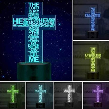 3D Illusion Jesus Kors Natlys Lampe, 7 Farver Gradvist Skiftende Berøringskontakt USB Bordlampe Kreativ Gave eller Hjemmedekoration