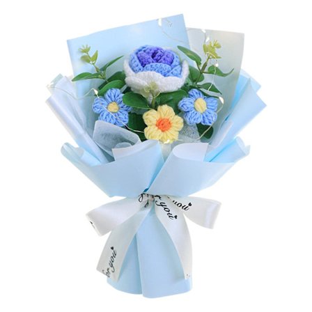 Virkattu kukkakimppu Ruusu Käsinkudottu kimppu Pöytäkeskipiste Monipuolinen koriste Neulekukat Tekokukat Kimppu Kotiin Lahja, Sininen