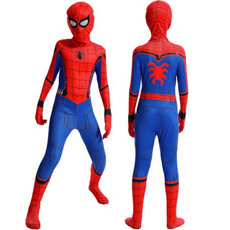 Spider-Man ungdom Halloween-dräkt, vadderad jumpsuit med mask Red Blue 2