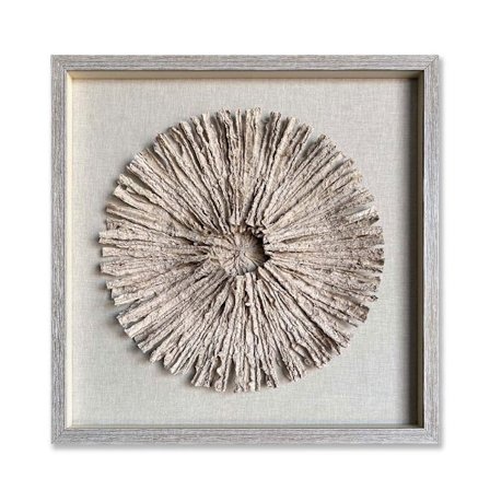 Beige naturpapirkunst med glasramme – 60x60 cm