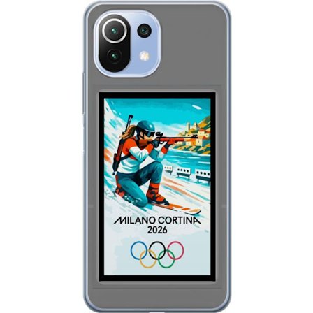Kompatibelt Mobildeksel til Xiaomi Mi 11 Lite Retroplakat Cortina Milano 2026 med fjell, vintersportsutøvere, italienske trikolor, Milano-katedralen o
