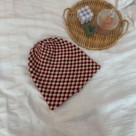 Röd Rutig Lös Mössa Skalle Mössa Extra Stor Lång Lös Vinter Varma Mössa Mjuk Skidmössa