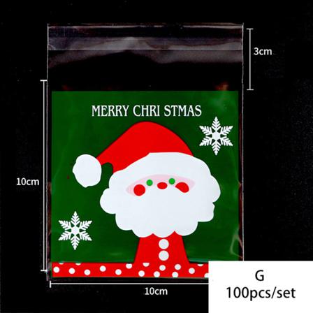 100st/pack Merry Christmas Cookie Candy Självhäftande Påsar Bak