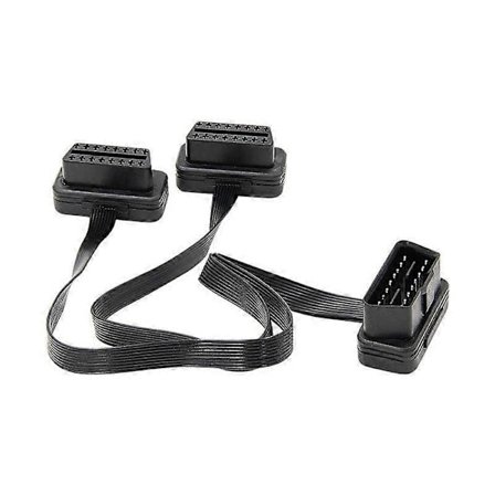 OBDII Förlängningskabel Dubbel Y Adapter OBD OBD2 16 Pin Hane till Hona Kontakt Platt + Tunn för [DB] Svart