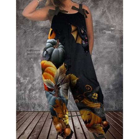 Halloween Bat Pumpkin Ghost Söt print dam Jumpsuits Rompers Overalls One Piece Linne Casual Jumpsuits för kvinnor style 5 L
