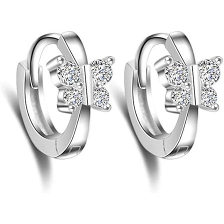 Söta Små Fjärilsömniga Små Hoopörhängen Sterling Silver Crystal Huggie Runda Örhängen för Kvinnor Tonårsflickor presenter 8mm