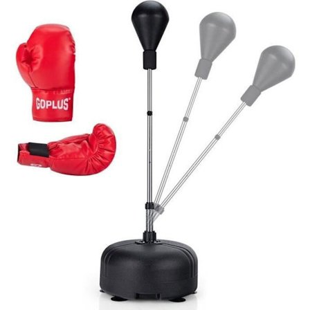 COSTWAY Boksebold på stativ Børn Justerbar højde 140-158 cm med handsker vægtet sand/vandbase 6 sugekopper Boksesæk