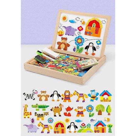 100+ stk. Multifunksjonelt trepuslespill for barn med dyr, skrivetavle, magnetisk tegnebrett, læringsleker for barn (h)