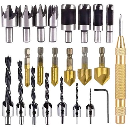 23-Pack Woodworking Chamfer Drilling Tool Set 8 STK Træprop