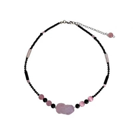 Svart rosa handgjord pärlarmband med Pi Xiu Lucky Wealthy Amulett Halsband