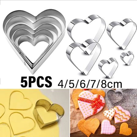 5 stk Rustfrit Stål Kærlighed Hjerte Kageform Sæt Hjerteformede Brød Kiksforme til Mors Dags Gaver Kagedekoration Bageværktøj (FMY) 5 stk mix 5pcs mix