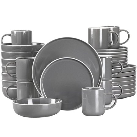 Grå stengodsservis, inkluderar tallrikar, skålar, muggar,Grå 32Bit