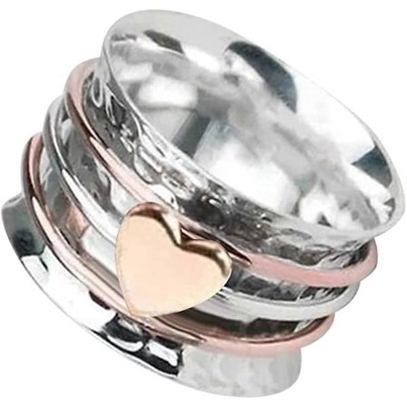 Hjärtformad Snurrring för Kvinnor och Män - Självkänsla Snurrring Hjärta - Fidget Ring för Oro - Silver