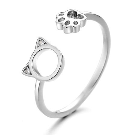 Vintage Kristall Kattfot Justerbar Ring Silver Dam
