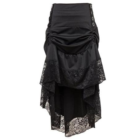 Monivärinen Lady Gothic Steampunk Pinstripe hame Rock Gypsy Vintage -asu edessä Nauhakerroksinen Clubwear -asu Black 03 XXXL