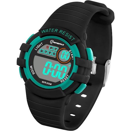 Børns digitale ur, vandtæt til piger og drenge med alarm, stopur, natlys, kalender, armbåndsur, udendørs sports multifunktions armbåndsur (sort skal)