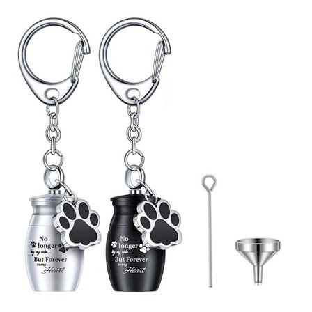 2 stk. Nøgleringe til kæledyrsaske, hund, kat, lille kremering, mindesmærke, poteaftryk, urne (A)