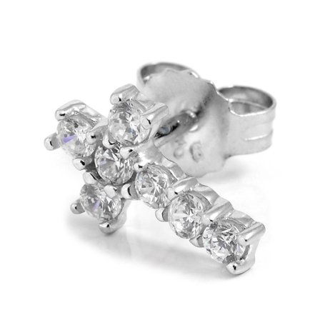 Sentio | Srebrny kolczyk krzyżyk z cyrkoniami dla mężczyzn - Wkręty