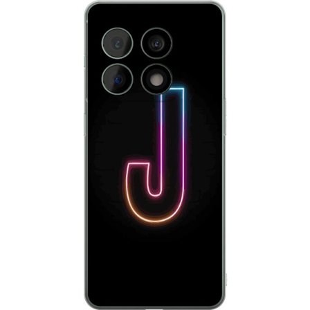 Kompatibel Mobilcover til OnePlus OnePlus 10 Pro Minimalistisk neonbogstav J i farveskiftende lys mod sort baggrund