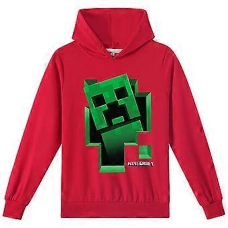 Minecraft Trykt Børne Hoodie til Drenge og Piger Casual Langærmet Hættetrøje Trøje Jumper Tops (8-9 År Rød)