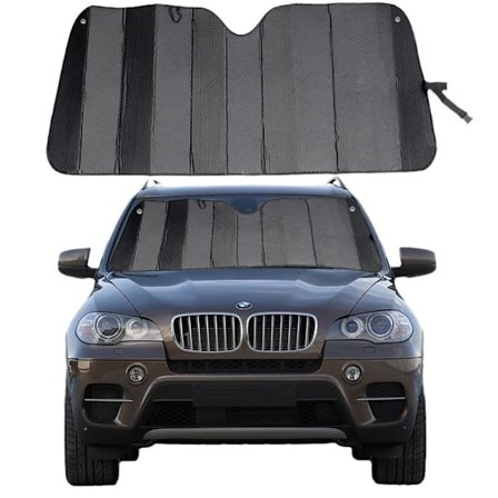 Solskærm til forrude til bil, lastbil & SUV, Sort - Foldbar solskærm til forrude, Solskærm til bilvarmebeskyttelse (57,1 x 27,6 tommer)